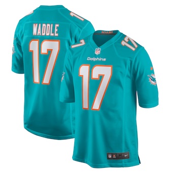 mens nike jaylen waddle aqua miami dolphins game player jers